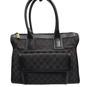 Gucci GG Monogram Canvas Leather Tote Bag Black 002-058-001329